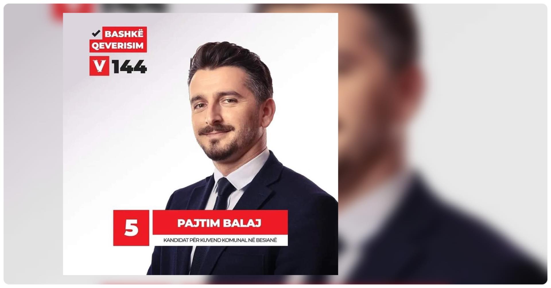  Pajtim Balaj, kandidat për asamble komunale i Lëvizjes VETËVENDOSJE! në Podujevë, me numër 5