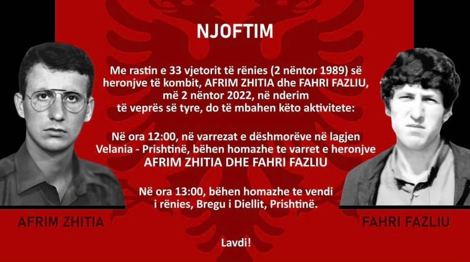  Aktivitete me rastin e 33 vjetorit të rënies të heronjve të kombit, Afrim Zhitia dhe Fahri Fazliu